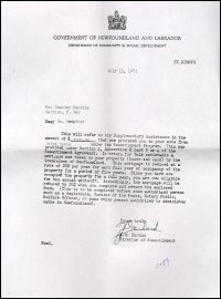 Copy of a letter sent to Mr. Stanley Keeping regarding supplementary assistance received by him under the Resettlement Program. Signed by Ken Harnum, Director of Resettlement